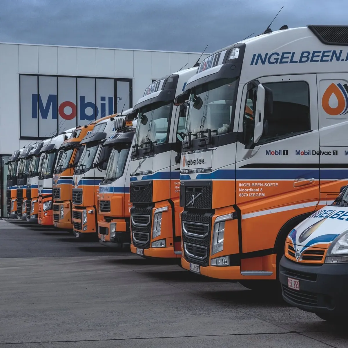 Vrachtwagens van Ingelbeen Soete op een rij
